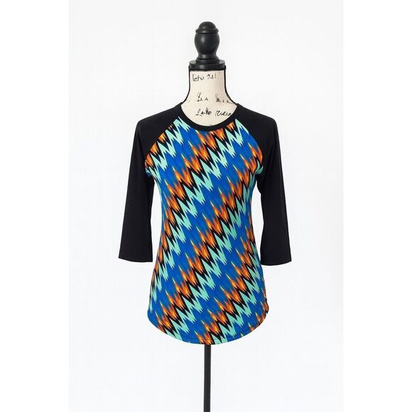 LuLaRoe Randy XXS Raglan Baseball Tee Multicolor Zig Zag NWT - Picture 1 of 5